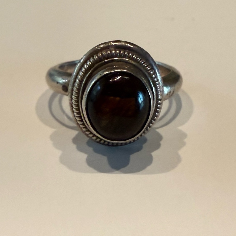 Elegant Silver and Brown Stone Ring